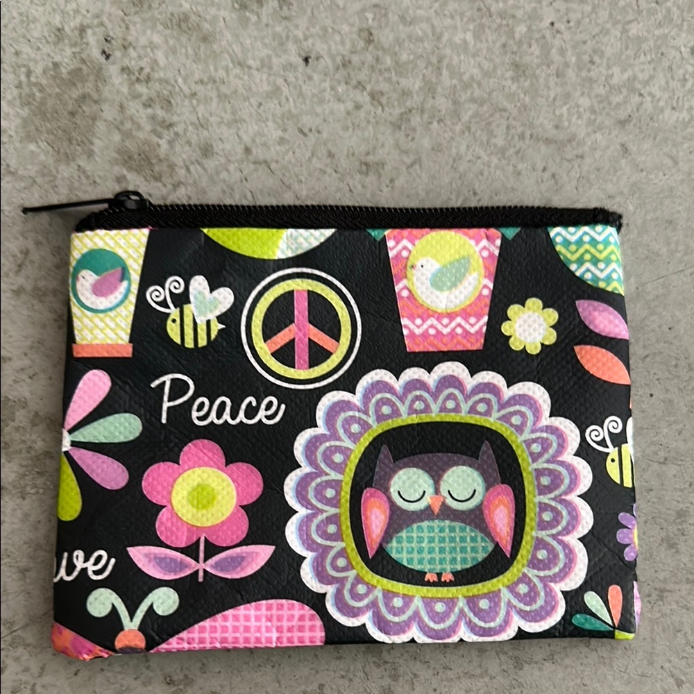 Colorful Owl and Peace Sign Pouch